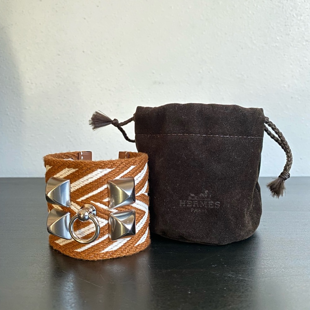 NWT Hermès CDC Collier de Chien Zigzag Cuff Bracelet in Gold w/Palladium T2